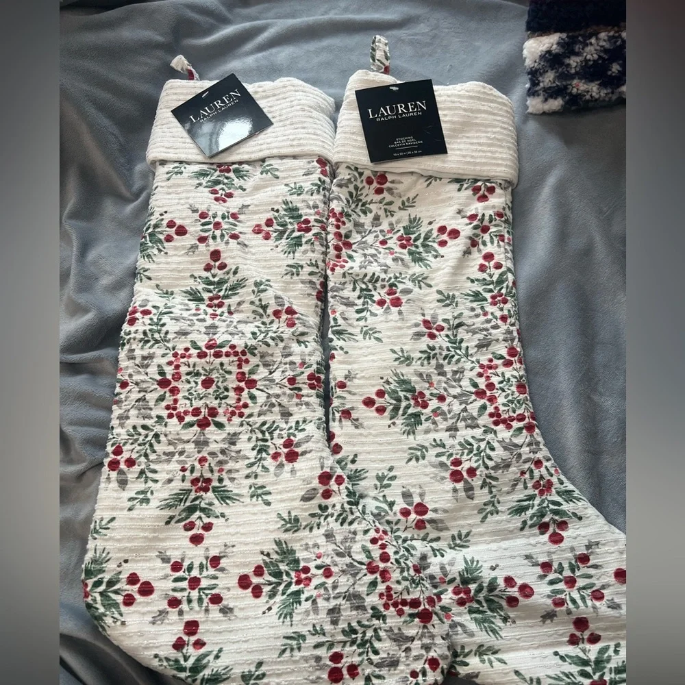 Ralph Lauren 2 Festive Christmas Stockings with Red and Green Design - Picture 3 of 3